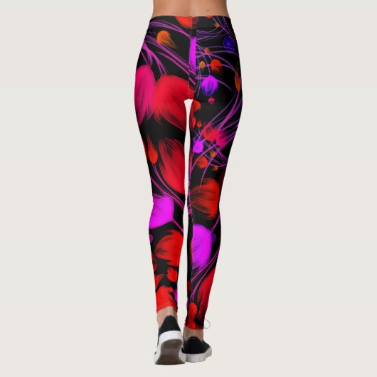 Abstracte bloem- en gebladerte waterkleur leggings (Achterkant)