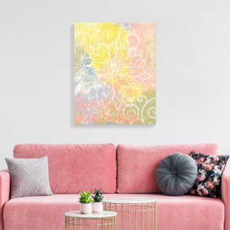 Abstracte bloem in gemengde media canvas afdruk