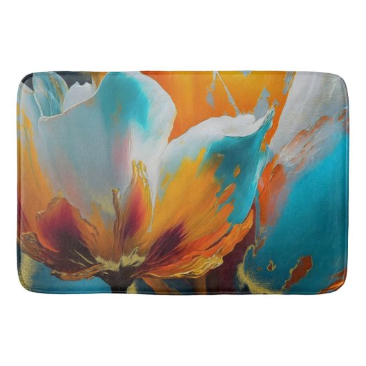 Abstracte bloem in oranje en teal badmat (Voorkant)