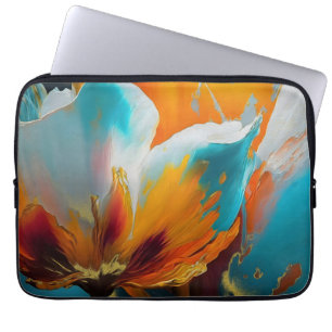 Abstracte bloem in oranje en teal laptop sleeve