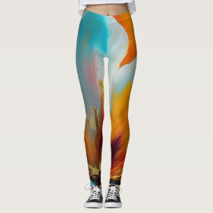 Abstracte bloem in oranje en teal leggings