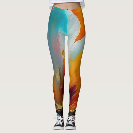 Abstracte bloem in oranje en teal leggings (Voorkant)