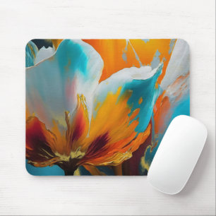 Abstracte bloem in oranje en teal muismat