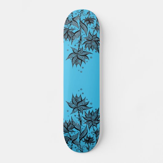 Abstracte bloem lineart blauwe skateboard (Voorkant)