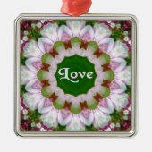 Abstracte Bloem Mandala met Liefde optionele Tekst Metalen Ornament (Voorkant)