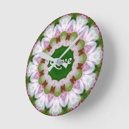 Abstracte Bloem Mandala met Liefde optionele Tekst Ronde Klok (Hoek)