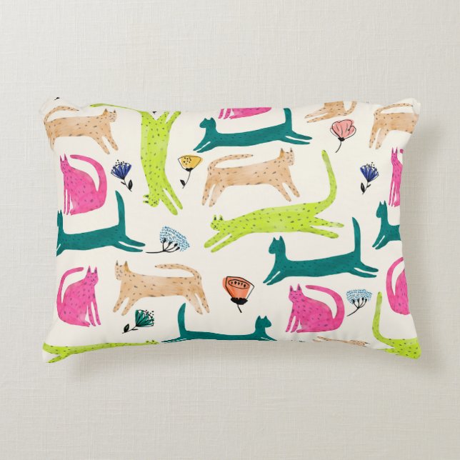 Abstracte bloem met Retrostijl en kattenafbeelding Accent Kussen (Voorkant)