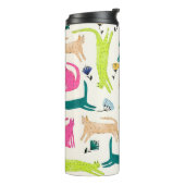 Abstracte bloem met Retrostijl en kattenafbeelding Thermosbeker (Gedraaid links)