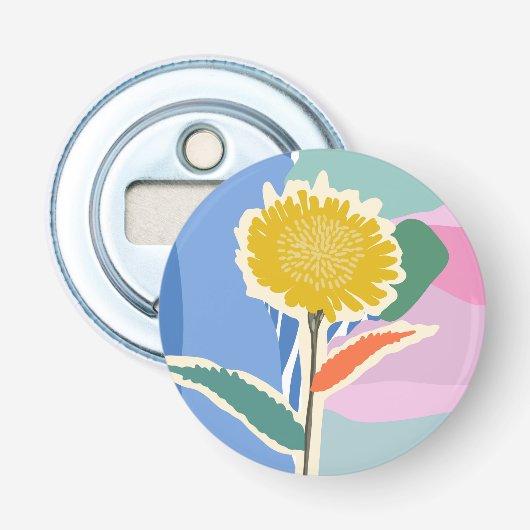 Abstracte Bloem Paardenbloem Kleurblokken Modern  Button Flesopener (Voorkant)