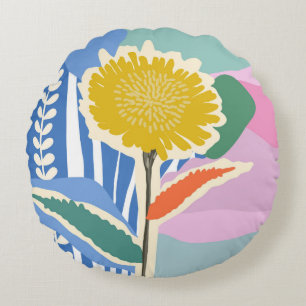 Abstracte Bloem Paardenbloem Kleurblokken Modern  Rond Kussen