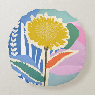 Abstracte Bloem Paardenbloem Kleurblokken Modern  Rond Kussen