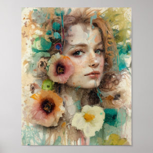 Abstracte bloem vrouw portret poster