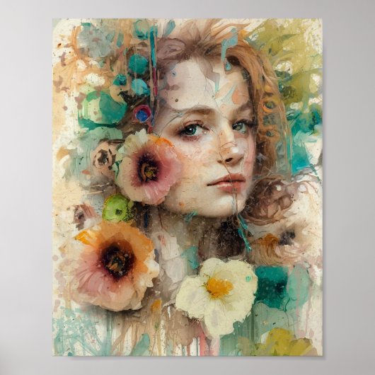 Abstracte bloem vrouw portret poster (Voorkant)