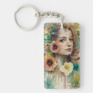 Abstracte bloem vrouw portret sleutelhanger
