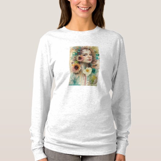 Abstracte bloem vrouw portret t-shirt (Voorkant)