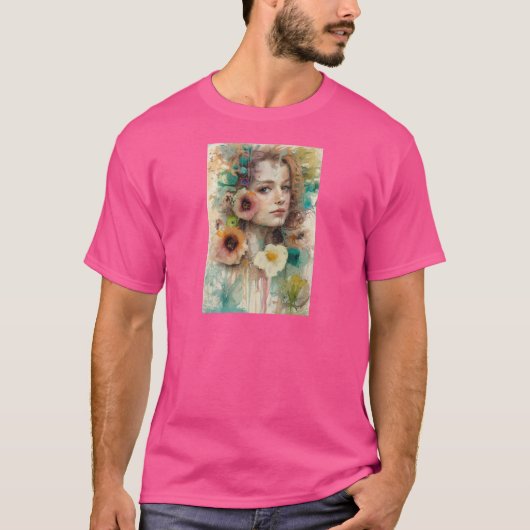 Abstracte bloem vrouw portret t-shirt (Voorkant)