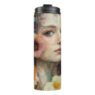 Abstracte bloem vrouw portret thermosbeker