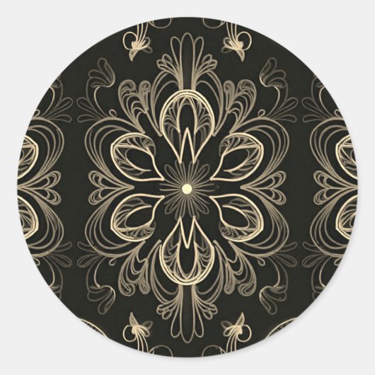 Abstracte Bloem Zwart En Goud Ronde Sticker (Voorkant)