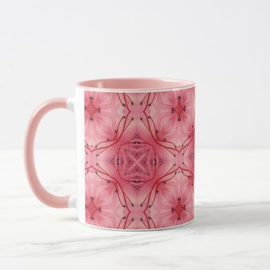 Abstracte bloemblaadjes in zacht koraal roze mok (Links)