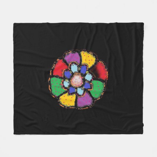 ABSTRACTE BLOEMBLAADONTWERP ZWARTE ACHTERGROND FLEECE DEKEN (Voorkant (Horizontaal))