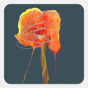 Abstracte bloembloem moderne kunst vierkante sticker