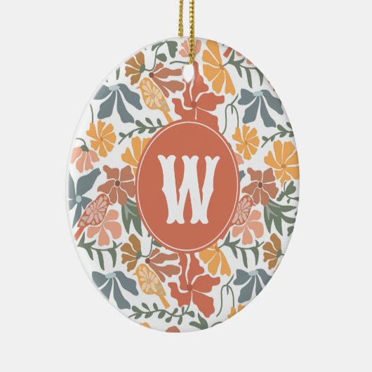 Abstracte bloembollen Mid Century Modern Monogram Keramisch Ornament (Rechts)