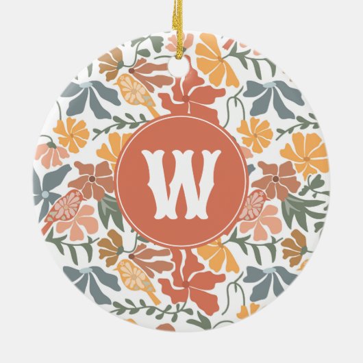 Abstracte bloembollen Mid Century Modern Monogram Keramisch Ornament (Achterkant)