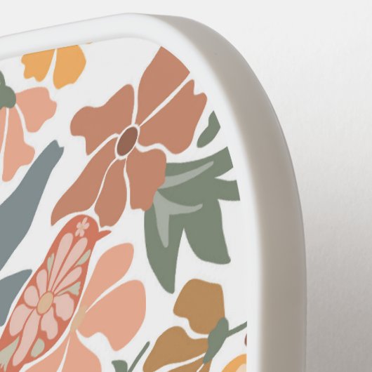 Abstracte bloembollen Mid Century Modern Monogram Pickleball Paddle (Links Detail)