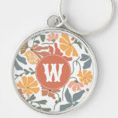 Abstracte bloembollen Mid Century Modern Monogram Sleutelhanger (Voorkant)