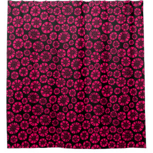 Abstracte Bloemen 031023 - Neon Rood op Zwart Douchegordijn
