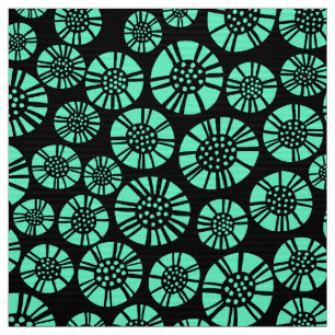 Abstracte Bloemen 031023 - Turquoise op Zwart Stof