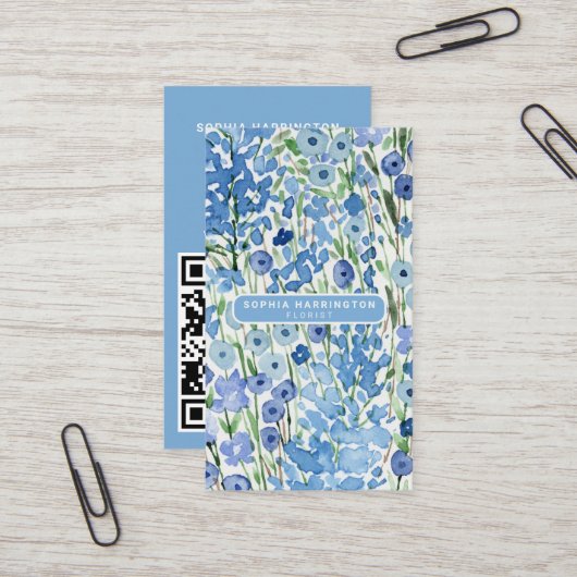 Abstracte Bloemen Aangepaste QR Code Scannable Blo Visitekaartje (Voorkant / Achterkant in situ)