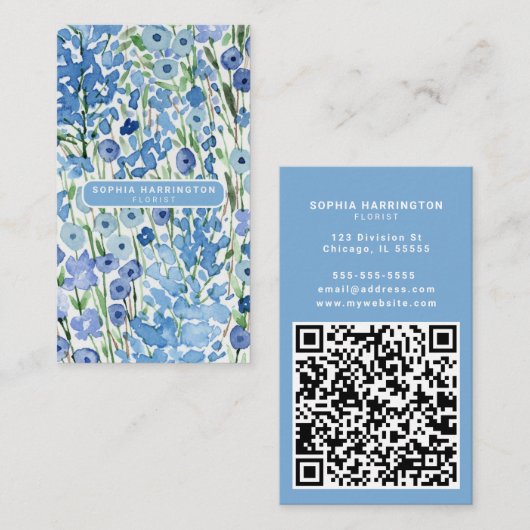Abstracte Bloemen Aangepaste QR Code Scannable Blo Visitekaartje (Voorkant / Achterkant)