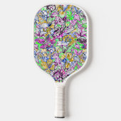 Abstracte bloemen bagagelabel met een kleurrijke k pickleball paddle (Achterkant)