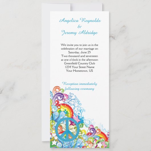 Abstracte Bloemen Blauw Vredesteken Post Trouwen Kaart (Voorkant)