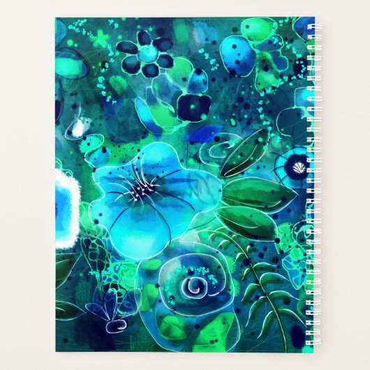 Abstracte Bloemen Blauwgroen Blauw Groen Gepersona Planner (Achterkant)