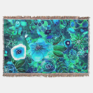 Abstracte Bloemen Blauwgroen Blauw Groene Bloemen Deken