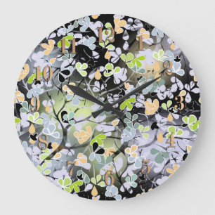 Abstracte bloemen bloemrijk modern zwart blauw gro grote klok