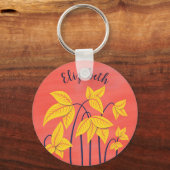 Abstracte bloemen Coral Yellow Floral Art Name Sleutelhanger (Voorkant)