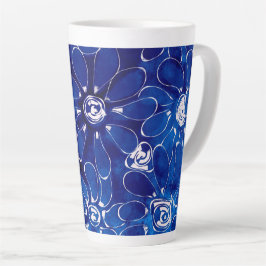 Abstracte Bloemen Daisies Blauw Wit Daisy Bloemen Latte Mok