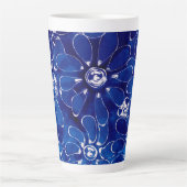 Abstracte Bloemen Daisies Blauw Wit Daisy Bloemen Latte Mok (Voorkant)