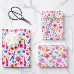 Abstracte Bloemen Drie Gelijke Patronen Inpakpapier Vel