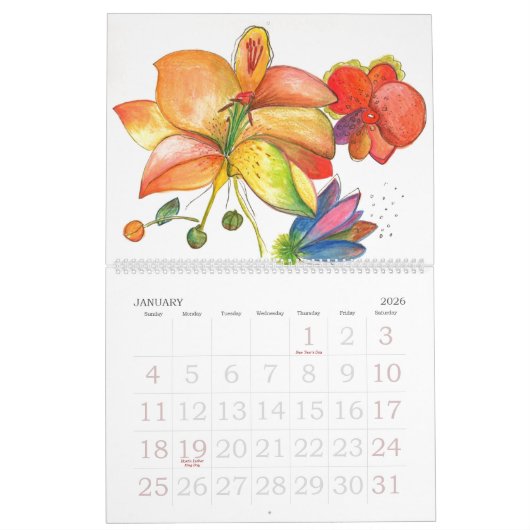 Abstracte bloemen en agenda voor orchideeën kalender (Jan 2026)