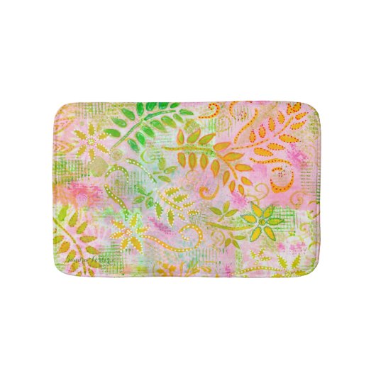 Abstracte bloemen en bladeren Bath Mat (Voorkant)