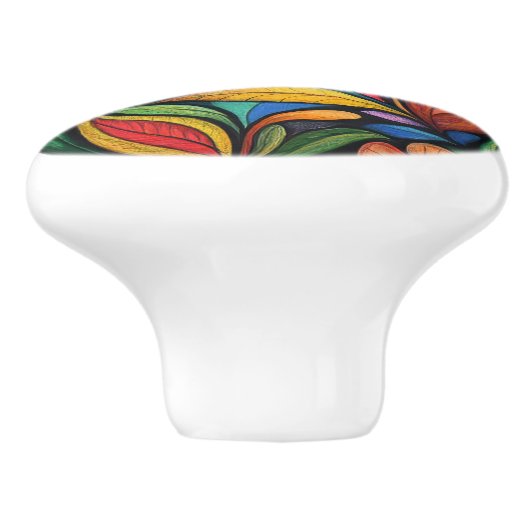 Abstracte bloemen en bladeren keramische knop (Zijkant)