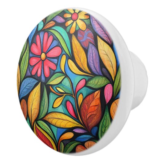 Abstracte bloemen en bladeren keramische knop (Rechts)