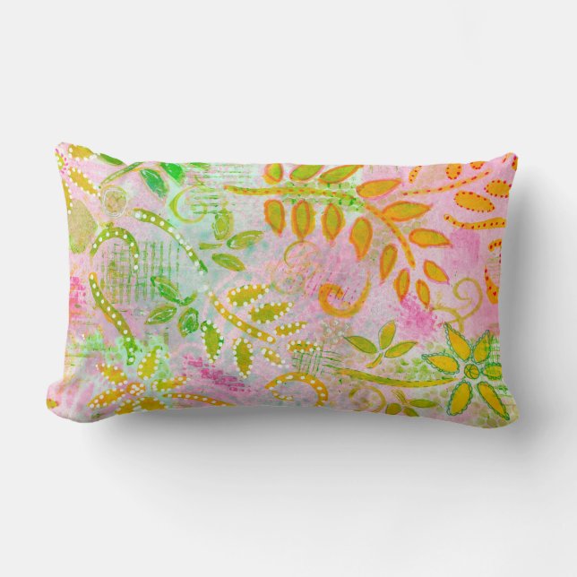 Abstracte bloemen en bladeren kussen (Voorkant)