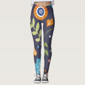 Abstracte bloemen- en gebladerte kunst leggings (Voorkant)
