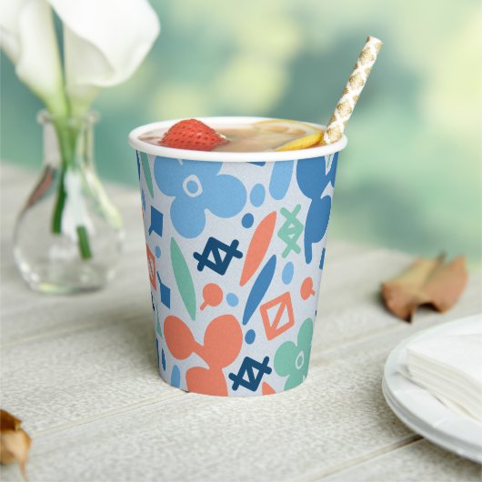 Abstracte Bloemen en Geometrisch Kleurrijk Patroon Papieren Bekers (Insitu)