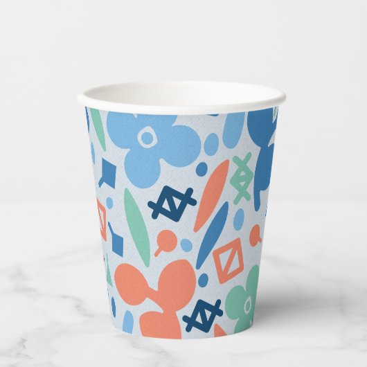 Abstracte Bloemen en Geometrisch Kleurrijk Patroon Papieren Bekers (Voorkant)
